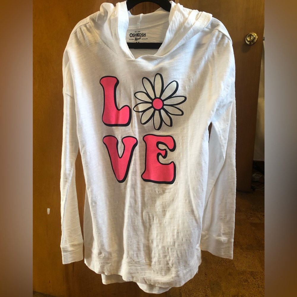 OshKosh B’gosh | Girl’s Long Sleeve Hooded Tee, White, Size 14 - Picture 1 of 4